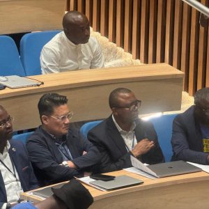 Dr. Rhoel Dinglasan in a One Health Genomics Symposium in Nigeria in 2024. Next to three collaborators, left to right: Dr. Placide Mbala (DRC), Dr. Charles Wondji (CAMEROON) and Dr. Christian Happi (NIGERIA). Dr Rhoel Dingalasan in a One Health Genomics Symposium in Nigeria in 2024. Next to collaborators: Dr Placide Mbala, Dr Charles Wondji, and Dr Christian Happi